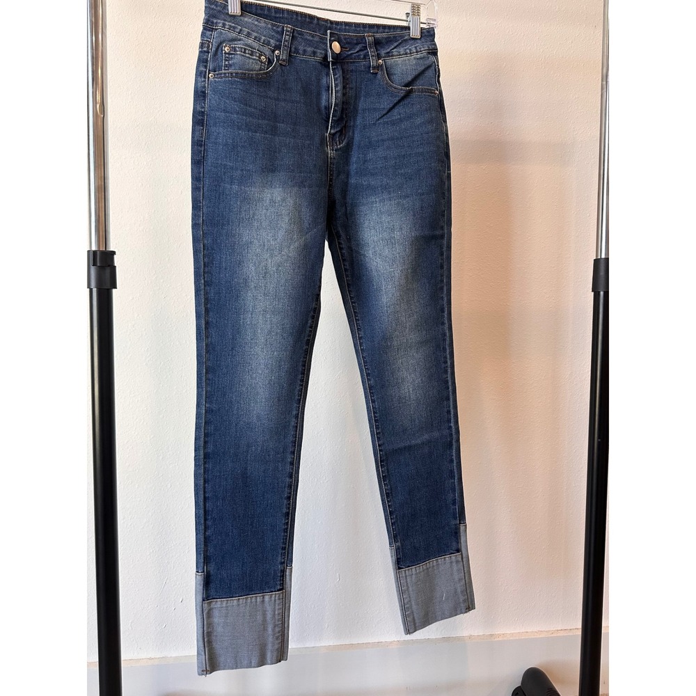 Hayden Los Angeles Womens Medium Wash Wide Cuff Straight Leg Jeans Size M NWT